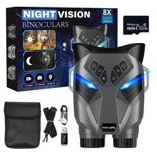 Ponbos 캠핑용 디지털 쌍안경 DT79 4K UHD 300m 야간 48MP 8X 줌, 04 Gray with 32G Card