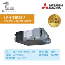 三菱MITSUBISHI全熱交換器(220V) LGH-35RS5-E日本原裝進口, 1個