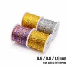 [비즈엔케이] 0.6 / 0.8 / 1.0mm 금사 은사 골드사 나이론실 비즈공예 구디백 만들기재료 매듭팔찌 태슬 마크라메 부자재, 1개, 은사0.6mm(10M)미터