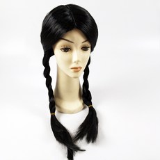 【小優】亞噹斯一傢 Addams Family Animated 雙馬尾麻花辮子 cos 動漫假髮, 1個, 黑色中分