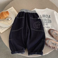 Angel兔童裝 兒童冬季牛仔褲 男童韓版百搭加絨長褲 加厚保暖休閒褲 復古街頭感男孩冬裝
