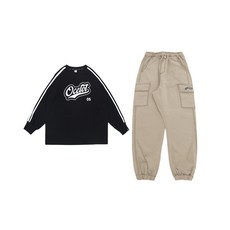 OCELOT JUNIOR [SET] 투라인 + 면 포인트로고 팬츠 (블랙베이지)