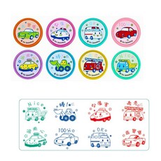 SANRIO可愛卡通汽車造型印章組，多款交通工具圖案，手帳裝飾必備, 綠色、藍色、紅色, 1套