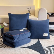 겨울용 기모 안감 두꺼운 크리스탈 벨벳 베개 겸 이불 2-in-1 침실 및 차량용 쿠션, 40*40cm를 펼치면 100*150 ±3cm, 패치워크 스타일 - 보석 블루 두꺼운 크리스탈 벨벳