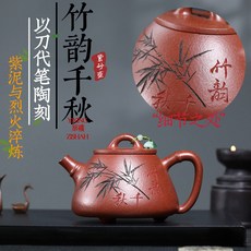 原礦降坡泥手工石瓢功夫茶紫砂壺, 1個, 手工竹韻千秋功夫茶紫砂壺:480ML