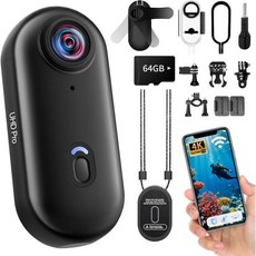 미니 액션 캠 4K 64GB 본체 WiFi 스포츠 카메라 착용 가능한 POV 휴대용 헬멧 캠코더 엄지손가락 크기 손이 자유로운 녹화 30미터 방수 바이킹 사이클링 수영 하이킹, 미니 액션 캠 4K 64GB 본체 WiFi 스포츠 카메