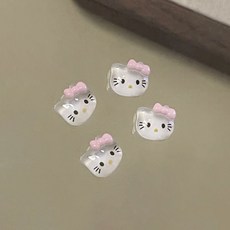 귀요미 핑크리본 클리어 화이트 키티 캐릭터 네일파츠 4개입