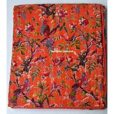 트로피컬 오렌지 과일 칸타 2개 베개 커버 빈티지 에스닉 플로럴 코튼 퀼팅 퀼트 커버렛 침대 스프레드 패치워크 스티치 담요 트윈/퀸/캘리포니아 킹 사이즈(60X90인치), 60X90인치