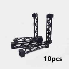 기차역 벽돌 MOC 빌딩 블록 도시 기차 부품 트랙 철도 버퍼 중지 모델 레일 직선 곡선 (색상-black pillar 10pcs)
