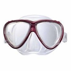 台灣品牌Problue 矽膠雙面鏡水肺潛水面鏡，通用款潛水面罩浮潛裝備，雙鏡片擴大視野, 透明金屬紅