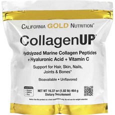 CaliforniaGoldNutrition CollagenUP 水解海洋膠原蛋白胜肽 + 玻尿酸 + 維他命C 無味, 1個, 464g