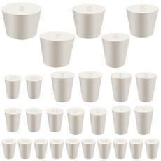 28팩11가지 다양한 크기 솔리드 고무 스토퍼 000# - 8# 테이퍼 랩 버 코르크 플러그 테스트 튜브 및 플라스크용 흰색 씰, White