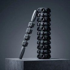 프리미엄 다이아몬드 폼롤러 마사지 스틱 2종 세트, 1세트, 블랙