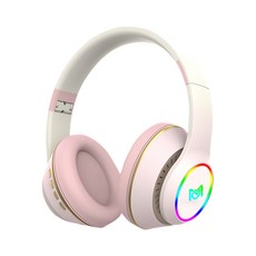 耳罩式耳機，輕巧便攜，舒適耳罩，炫彩LED燈光，內建麥克風，藍牙5.0, 顏彩粉, MCK-S2藍牙耳機