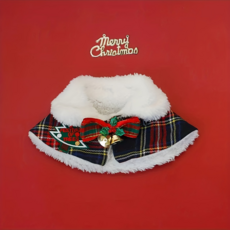 포리프 크리스마스 반려동물 케이프 스카프 따뜻한 체크 패턴 겨울용 폴리에스터 퍼 칼라 조절 가능한 고양이 강아지 cape, 1개, 네이비