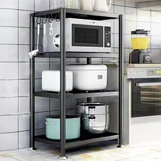 유민플러스 전자렌지 다용도 수납장 선반, 4단, 블랙