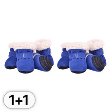 투데이리빙 1+1 반려동물 강아지 겨울 털신발 포근 뽀글이 산책용 패션 애견 발부츠 댕냥이 털신발 미끄럼방지 애완견 반려견 발바닥 의류 용품, 2세트, R98497A(블루