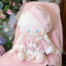 40cm 앉아 있는 면인형 옷 35cm 스팟 하늘색 귀여운 인형옷세트, 35cm 인형 옷, 핑크 쉬폰 트리오 (모자 탑 바지)