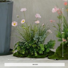 高檔模擬植物虞美人盆栽 寬45高35, 虞美人小號 含底部草皮, 1套