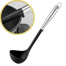 瀝水勺，食品級材質，加長手柄，一體成型，簡約時尚, 黑色湯勺, 1個