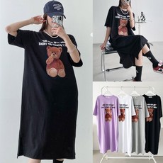 여성 오버핏 포미 베어 일자핏 원피스 빅사이즈 반팔 롱 ops 홈웨어 캐릭터