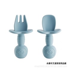 DIU 硅膠餐盤卡通寶寶兒童餐具吸盤一體式分格盤嬰兒學吃飯防摔輔食碗, 1個, 墨藍色 卡通叉勺:如圖