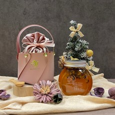 Mr.HONEY 蜂蜜先生 蜂蜜漬百香果提籃禮盒 240g 粉色皮質提籃 附竹湯匙 節慶送禮首選, 1個, 粉色皮質提籃+粉色絨布袋+竹湯匙