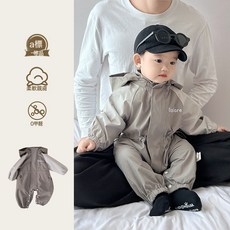 嬰兒工裝連體衣寶寶衣服春秋季新款韓版洋氣嬰幼兒衝鋒衣外出服