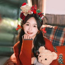 可愛小熊蝴蝶結髮箍 聖誕節髮飾 絨毛頭飾 女生髮飾 節日禮物, 1個, #1個聖誕熊熊髮箍