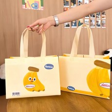선물 복장 쇼핑백 부직포 손잡이 포장봉투 소 중 대형 방수 선물봉투 동물 커피, 25개, 노란색