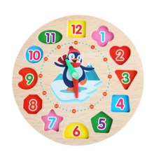 木製玩具E2I 兒童穿線時鐘學習教具，蒙特梭利幾何形狀配對積木，早教認知益智穿線板玩具, 1個, 雪地企鵝（塑封膜』穿線繩顏色隨機