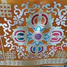 雪域民族 提花佛堂桌布面料, 黃色