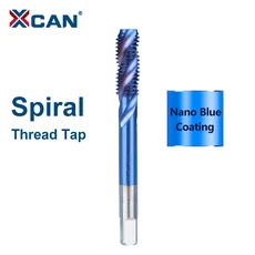 XCAN HSS 강철 나사 탭 티타늄 코팅 나선형 나사 탭 M2-M18 플러그 HSS6542 스레딩 도구 드릴 비트, Nano Blue Coated, M16x2.0, 1개