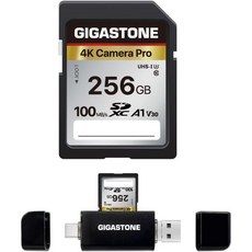 디지털 카메라 여행용 초보 레트로 5년 무료 데이터 복구 USB 타입 C 카드 리더 4K 프로 캐논 카메라와 호환되는 A1 V30 U3 SDXC 메모리 카드 미니 케이스, 4K Camera Pro 256GB + 3in1 Car