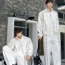 運動套裝 套裝褲 潮男秋季立領夾剋套裝 痞帥男裝搭配 帥氣男士休閒運動兩件套