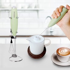 오브쿡스 미니 전동 라떼 우유거품기 휘핑기 4P 세트, 올리브그린 올리브그린