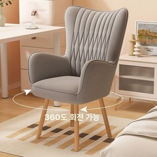 화장대 의자 안락의자 안락 소파 독서 휴식 1인용, 실목 다리, 고정 팔걸이, 높은 등받이 벨벳그레이 실목 회전형