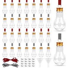 32팩 채울 수 있는 크리스마스 공 트리 걸이 장식품 투명 플라스틱 물병 전구 펜던트 격자 무늬 리본 및 스티커 포함 홈 파티 장식용 (전구) 310925, 32팩 채울 수 있는 크리스마스 공, 트리 걸이 장식품