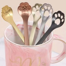 디저트스푼 304스텐재질 야옹이발바닥 디저트 스텐스푼포크, 구멍막힘_실버