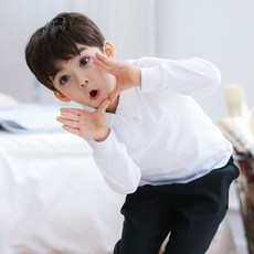 잭키드 남아용 긴팔 흰색 카라티 남방