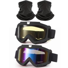ImmoON 온o 2팩 더트 바이크 고글 넥 게이터 오토바이 ATV 라이딩 스키 고글 방풍 안경 레이싱 페이스 커버 스카프 포함 블랙 프레임 컬러풀-스모크 렌즈, 컬러풀-옐로우