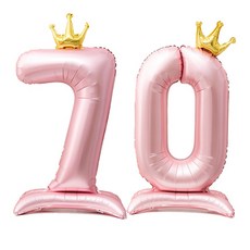 올리브파티 스탠딩 왕관 은박 숫자 생일 풍선 핑크, 숫자70, 1개