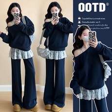 2025春季新款斜肩衛衣套裝豬鼻扣調節蕾絲掛脖內搭 時尚設計感運動休閒服飾