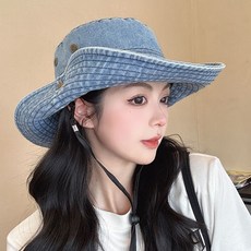 水洗牛仔盆帽 遮陽帽 戶外登山帽 韓國日系簡約 男女韓版, 淺藍色