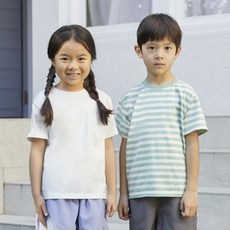 [무인양품] 키즈 크루넥 반소매 반팔 티셔츠 (보더) CB1J3A4S 477455