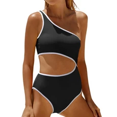 2026 트렌드 원숄더 수영복 여성용 여름 해변 의상 바디수트 솔리드 패치워크 원피스 조인트 반다나, 없음