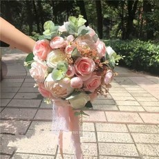 維尼好物 仿珍珠 鑽石結婚手捧花 手工婚禮裝飾, 1個, 粉色高仿真