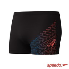 Speedo 男 運動四角泳褲Medley Logo 黑/珊瑚粉橘，舒適快乾材質，運動時尚設計，展現您的活力與品味