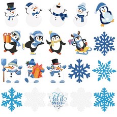 Seajan 200피스 겨울 종이 컷아웃 벌크 겨울 게시판 테두리 장식 눈송이 펭귄 눈사람 다채로운 크리스마스 테마 파티 장식 용품 크리스마스 교실 홈 데코