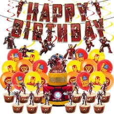 아이언맨 파티 장식 일회용 접시 컵 식탁보 어린이 생일 풍선 어벤저 테마 용품, 14 43pcs set
